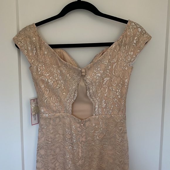 NWT Off the Shoulder Blush Silver Cocktail Party Dress - Picture 3 of 6